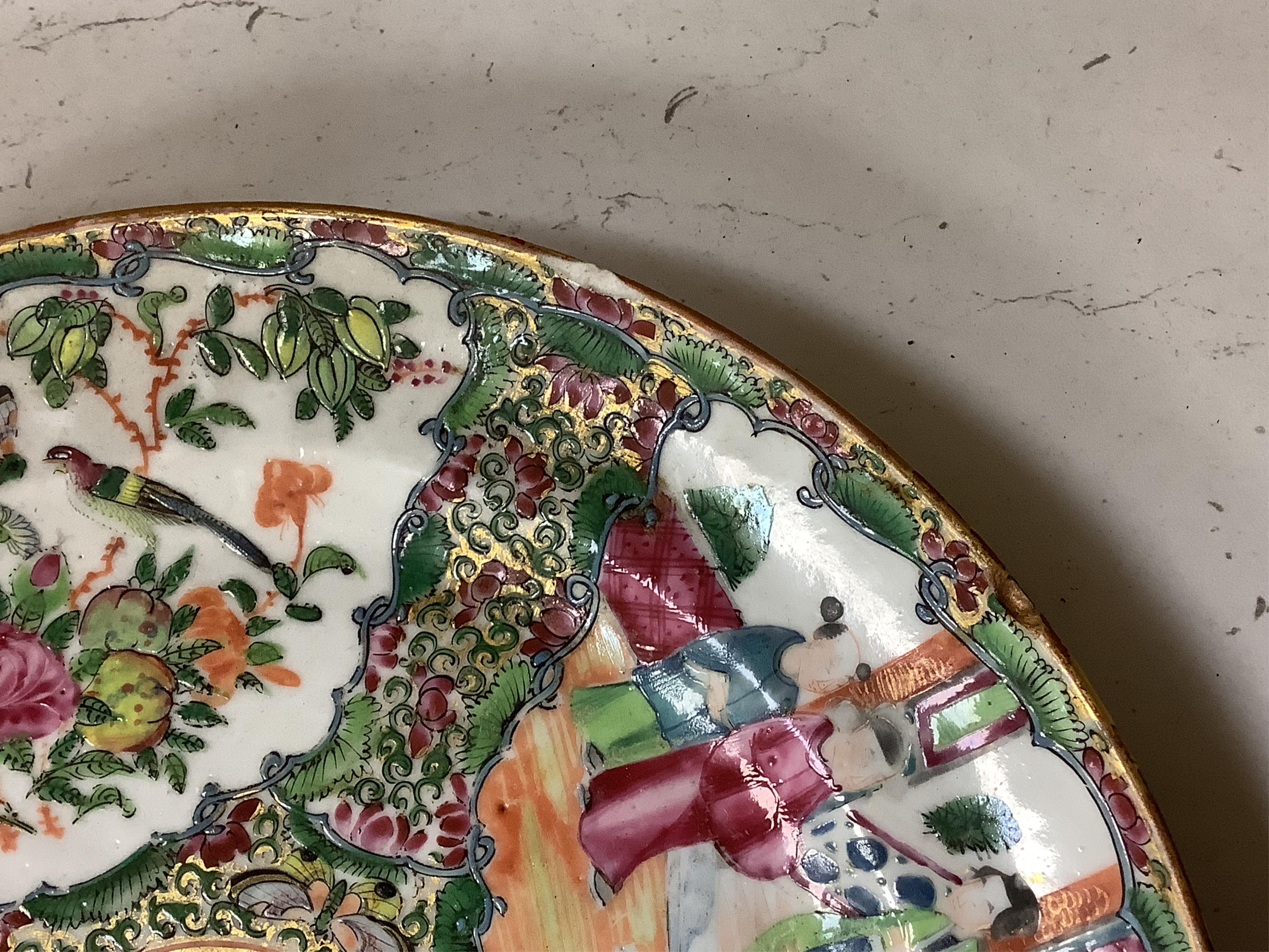 Two 19th century Chinese famille rose plates, largest 26cm